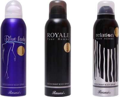 

Rasasi blue lady,royal,relation Deodorant Spray - For Men & Women(450 ml)