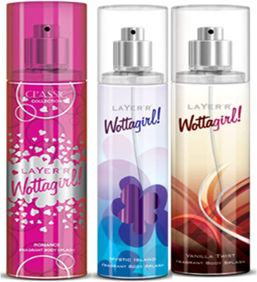 LAYER'R Layer'r Wottagirl Romance, Mystic Island, Vanilla Twist Body Spray(Set of3) 135 ml Each Deodorant Spray - For Women(135 ml, Pack of 3) LAYER'R Layer'r Wottagirl Romance, Mystic Island, Vanilla Twist Body Spray(Set of3) 135 ml Each Deodorant Spray - For Women(135 ml, Pack of 3)