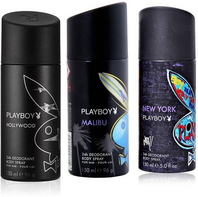 

Playboy Hollywood+Malibu+Newyork Deodorant Spray - For Men(150 ml, Pack of 3)