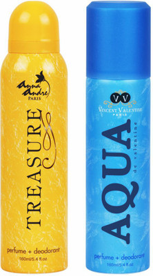 

Anna Andre Paris Treasure & Aqua De Valentine Body Spray - For Men & Women(160 ml, Pack of 2)