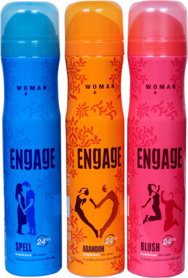 

Engage SPELL,ABANDON,BLUSH Deodorant Spray - For Women(450 ml, Pack of 3)