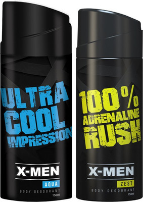 X-Men AQUA+ZEST (PACK OF 2 X 150 ml) Deodorant Spray - For Men(300 ml, Pack of 2)