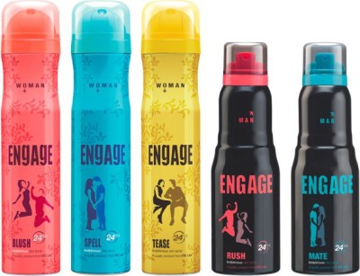 

Engage Combo Set Of 5 Deodorant Spray - For Men & Women(165 ml, Pack of 5)