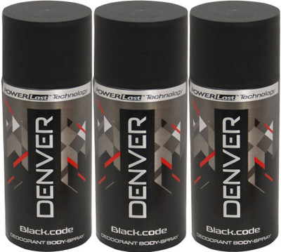 Denver 3 Black Deo Deodorant Spray - For Men(300 ml, Pack of 3)
