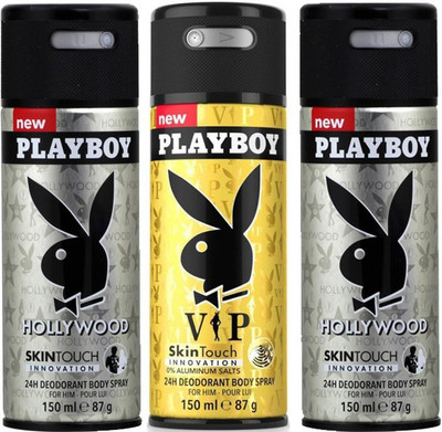 

Playboy Hollywodd, VIP Body Spray - For Men(450 ml, Pack of 3)