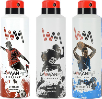

LAWMAN PG3 Striker, Winger , Freestyler Deodorant Spray - For Men(210 ml, Pack of 3)