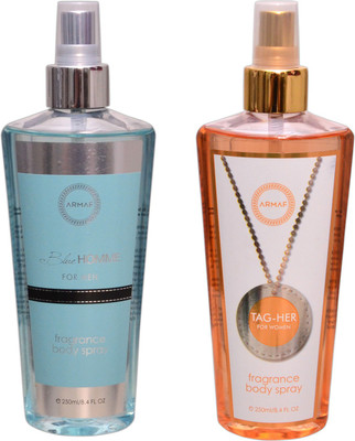 

Armaf 1 BLUE HOMME::1 TAG HER Body Mist - For Men & Women(500 ml, Pack of 2)