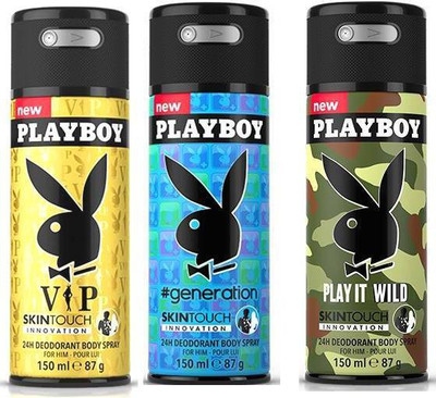 

Playboy VIP+Generation+Play IT Wild Deodorant Spray - For Men(450 ml, Pack of 3)