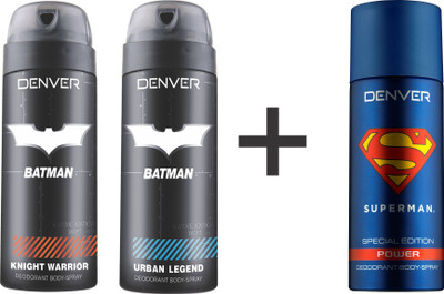 

Denver Batman Knight Warrior, Urban Legend and Superman Power Deodorant Spray - For Men(450 ml, Pack of 3)