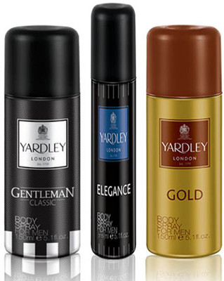 Yardley London Gentleman 150ml Gold 150ml and Elegance 75 ml Deodorant Body Spray - For Men(375 ml, Pack of 3) available at flipkart for Rs.544