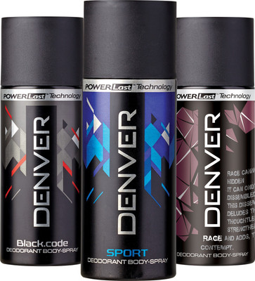 

Denver Black Code, Rage and Sport Deo Combo (Pack of 3) Deodorant Spray - For Men(450 ml, Pack of 3)
