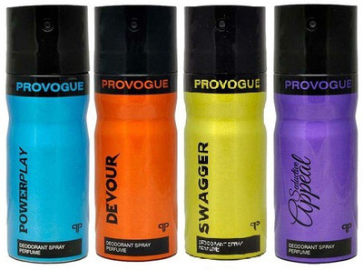 

Provogue Power Play, Devour, Swagger & Seductive Appeal Deodorant Spray - For Men(600 ml, Pack of 4)