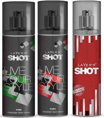 

Layer'r Shot Vive, Fury, Red Stailian Fragrance Body Spray Deodorant Spray - For Men(135 ml, Pack of 3)