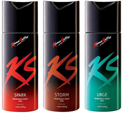 

KamaSutra Spark, Storm, Urge Perfume Body Spray - For Men(150 ml, Pack of 3)