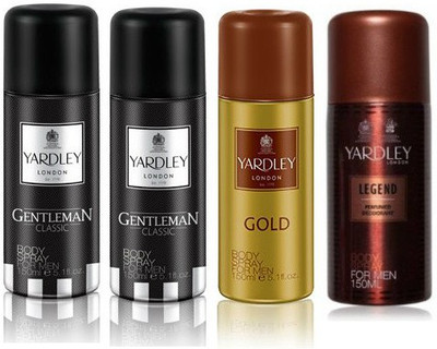 

Yardley London Gentleman & Gold & Legend Body Spray - For Men(600 ml, Pack of 4)