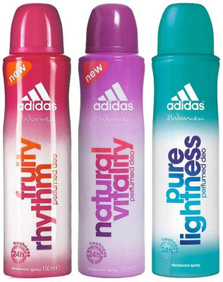 

ADIDAS Fruity Rhythm Natural Vitality Pure Lightness Body Spray - For Women(450 ml, Pack of 3)