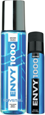 

Envy 1000 Miami Rush Crystal 135 Ml & Dark Spray Nano 40 Ml Deodorant Spray - For Men(175 ml, Pack of 2)