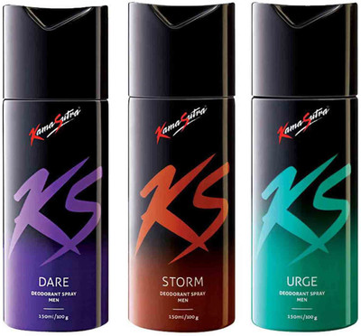 

KamaSutra Dare, Storm, Urge Perfume Body Spray - For Men(150 ml, Pack of 3)