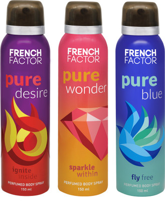 

French Factor Pure Desire Wonder Blue Perfume Body Spray - For Women(450 ml, Pack of 3)