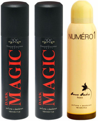 

Anna Andre Paris Dark, Magic & Numero 1 Body Spray - For Men & Women(480 ml, Pack of 3)