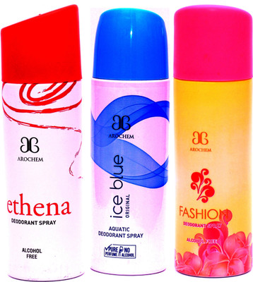 

Arochem Combo Ethena Ice Blue Fashion Deodorant Spray - For Men & Women(600 ml, Pack of 3)
