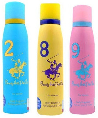 

Beverly Hills Polo Club Women Deo no. 2, 8, 9 Deodorant Spray - For Women(450 ml, Pack of 3)