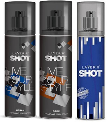 

Layer'r Shot Urban, Rock, Deep Desire Fragrance Body Spray Deodorant Spray - For Men(135 ml, Pack of 3)