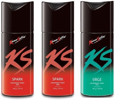 KamaSutra Spark Pack of 2 + Free Urge Deodrant Deodorant Spray  -  For Men(450 ml, Pack of 3) at flipkart
