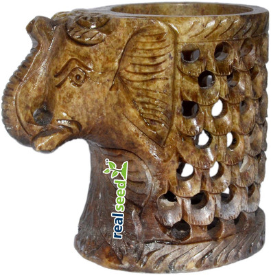 

Real Seed 1 Compartments Marble Marble Elephant Pen Stand(Brown)