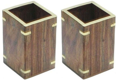 

Onlineshoppee 2 Compartments wood Pen Holder(Brown)