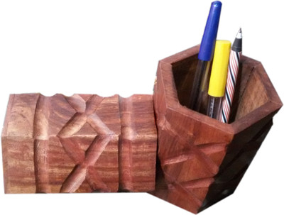 R R HANDICRAFT 1 Compartments shesham wood Pen Container(Brown)