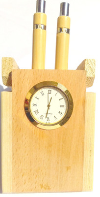 

RG PH 2 Compartments Wooden Pen Holder With Watch(Brown)