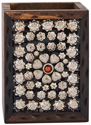 

HOUZZPLUS 1 Compartments WOODEN PEN STAND(Silver, wooden)