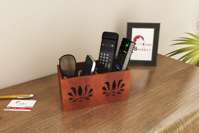 

Home Sparkle 2 Compartments Engineered Wood Remote Cum Mobile Holder::Organizer(Brown)