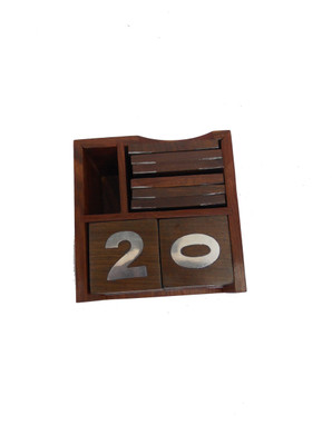 

HANDICRAFT 3 Compartments WOOD, STEEL CALENDER AND COASTER(Brown)