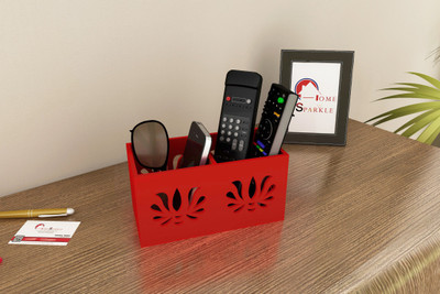 

Home Sparkle 2 Compartments Engineered Wood Remote Cum Mobile Holder::Organizer(Red)
