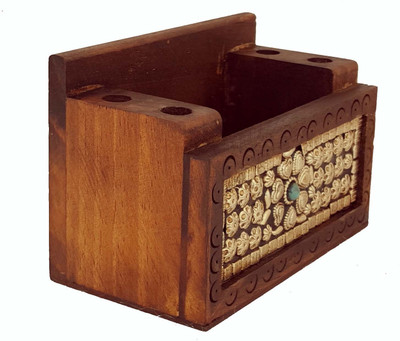 

DivineCrafts 3 Compartments Wood Pen holder , Letter Holder(Brown)