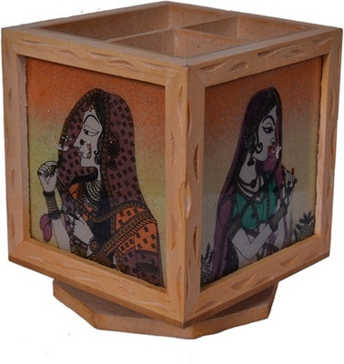 

JOSHI ARTS 4 Compartments wood, gem stone pen holder(Brown, wooden)