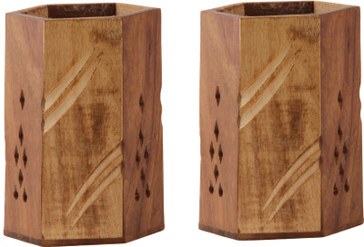 

Derien 2 Compartments Wooden Pencil Stand(Brown)