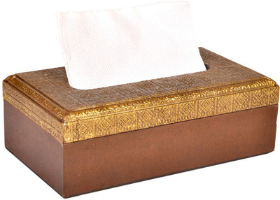 JaipurCrafts Royal Rajasthan 1 Compartments Wooden, Brass Napkin Holder(Brown, Gold)