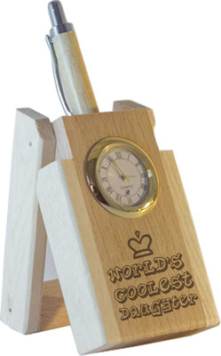 

Tied Ribbons World Coolest Daughter Table Top 1 Compartments Wooden Pen Stand(Brown)