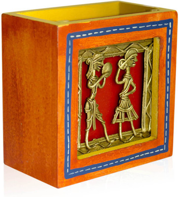 

VarEesha 1 Compartments Wooden Pen Stand(Orange)