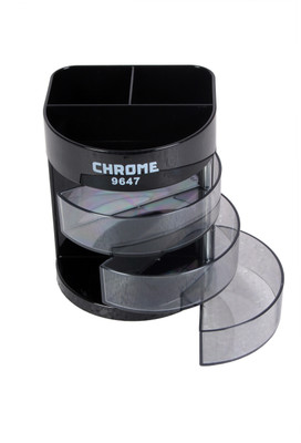 

Chrome 6 Compartments Plastic Pen Holder(Black)