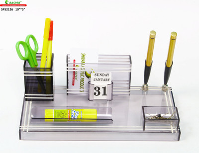 

Rasper 3 Compartments Acrylic Small Office Pen Holder(Smoke Black)