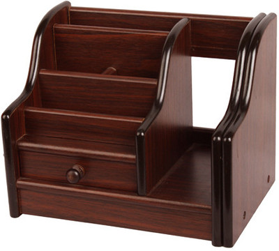 Pens And More Office Accessories 5 Compartments Wood Multipurpose Organizer(Brown)