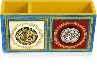 

VarEesha 2 Compartments Wooden Pen Stand(Blue)