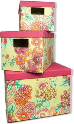 

Ratan Jaipur Printed 3 Compartments Handmade Paper Storage Box(Multicolor)