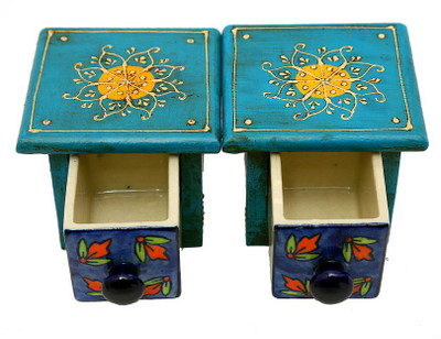 

Indikala 2 Compartments Ceramic, Wooden Mini Drawers(Multicolor)