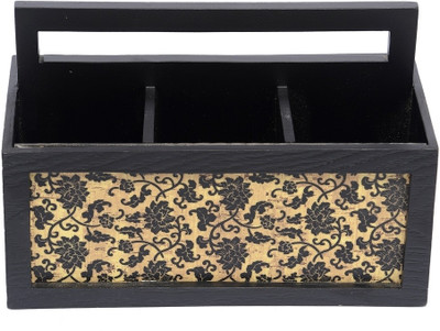 

Aarav Designs Leather 3 Compartments Wood Pen Stand(Black)