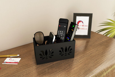 

Home Sparkle 2 Compartments Engineered Wood Remote Cum Mobile Holder::Organizer(Black)